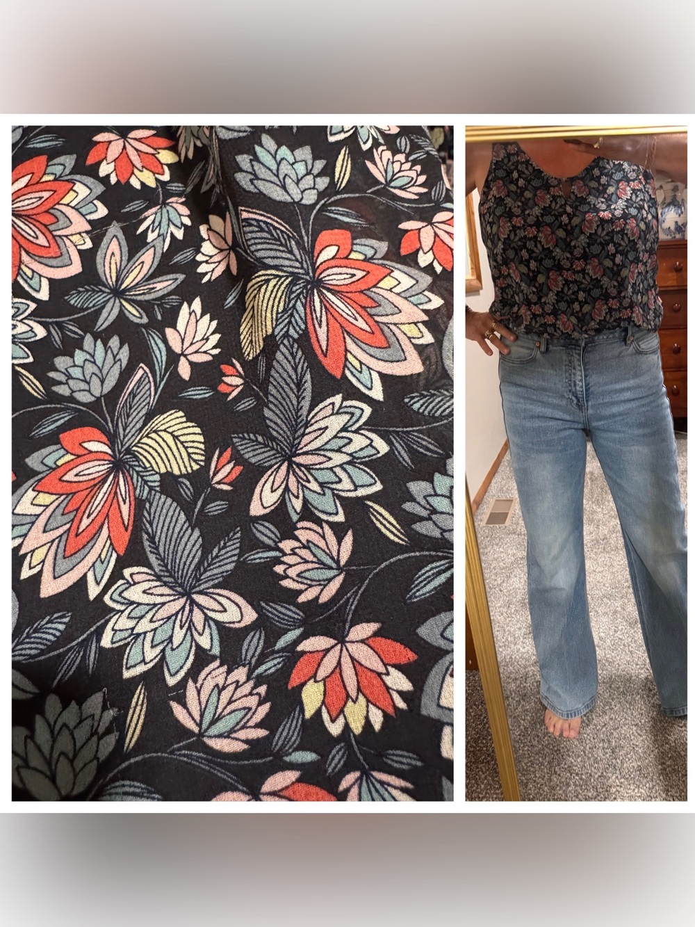 CAbi Navy Floral sleeveless top and skirt Set with Multicolor Blooms